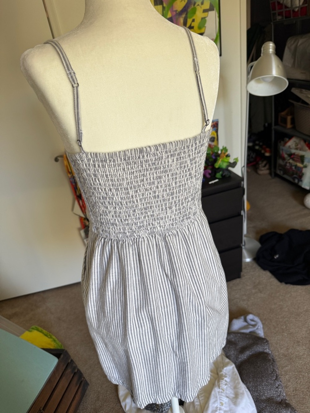 Abercrombie Striped Button-Front Tie-Top Sundress - Gray & White - Picture 4 of 7